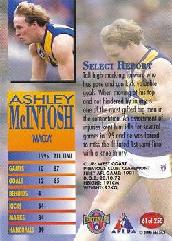 1996 Select AFL #61 Ashley McIntosh Back